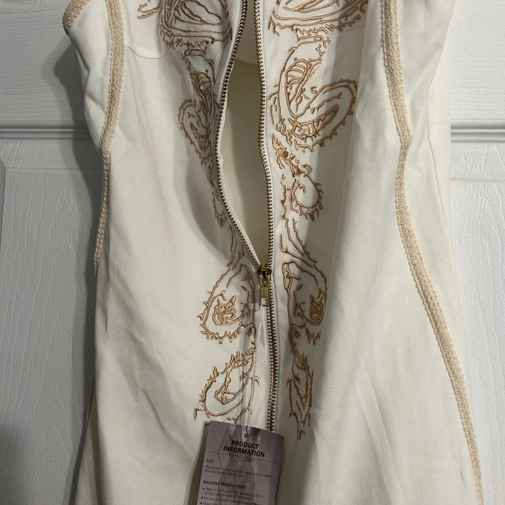 White Embroidered Fringe Mini Dress - Picture 2 of 5
